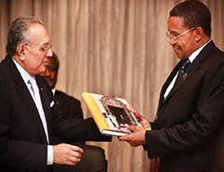 Picture #2 President Jakaya Kikwete (right) receives Karimjee Jivanjee’s family book from Hatim Karimjee, Chairman of Karimjee Jivanjee Ltd