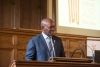 H.E. Mr. Bruce Koloane, Ambassador of South Africa to the Netherlands, gives an introduction to the centenary of Nelson Mandela. © Eelkje Colmjon-African Studies Centre Leiden