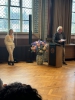 Patricia Dowling receives laudation from her supervisor André Leliveld.